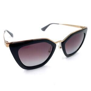 Prada Cinema Sunglasses Cat Eye Black Frame Gold Trim Gradient Lens SPR 53S